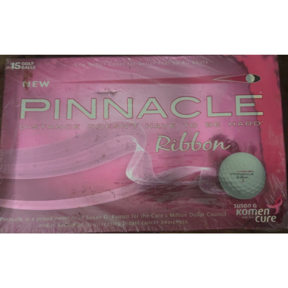 New Pinnacle Ribbon Set of 15 White Golf Balls in Box Susan G Komen for the Cure - Picture 2 of 2